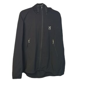 Haglofs black hooded soft shell jacket